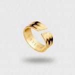 Golden ring on a light gray background