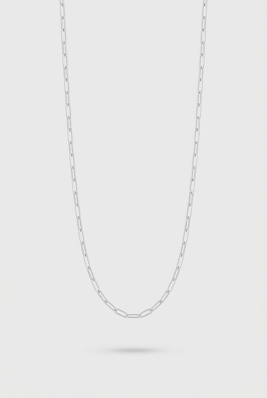 Link Chain Necklace in Silver on a light gray background