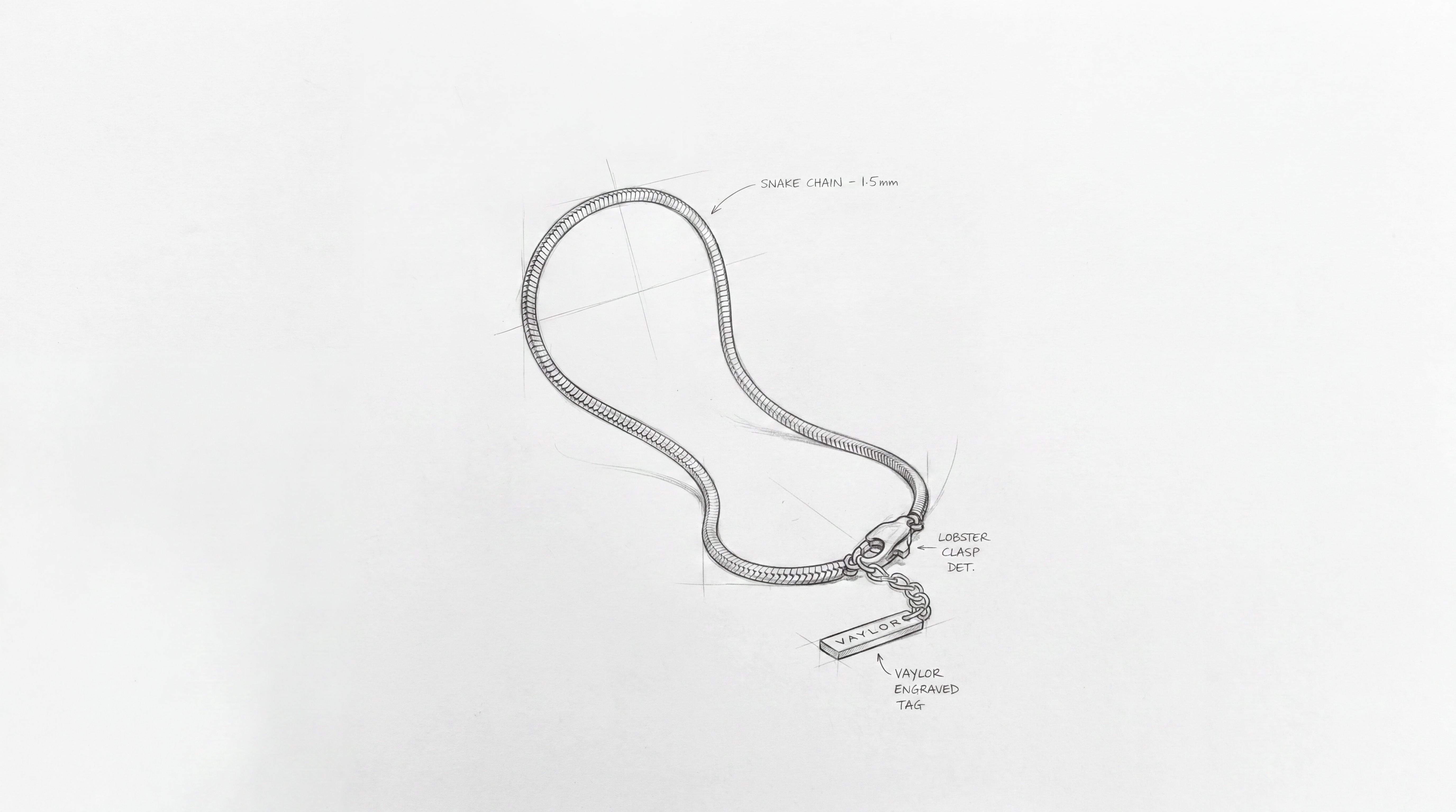 Technical drawing of a necklace on a white background
